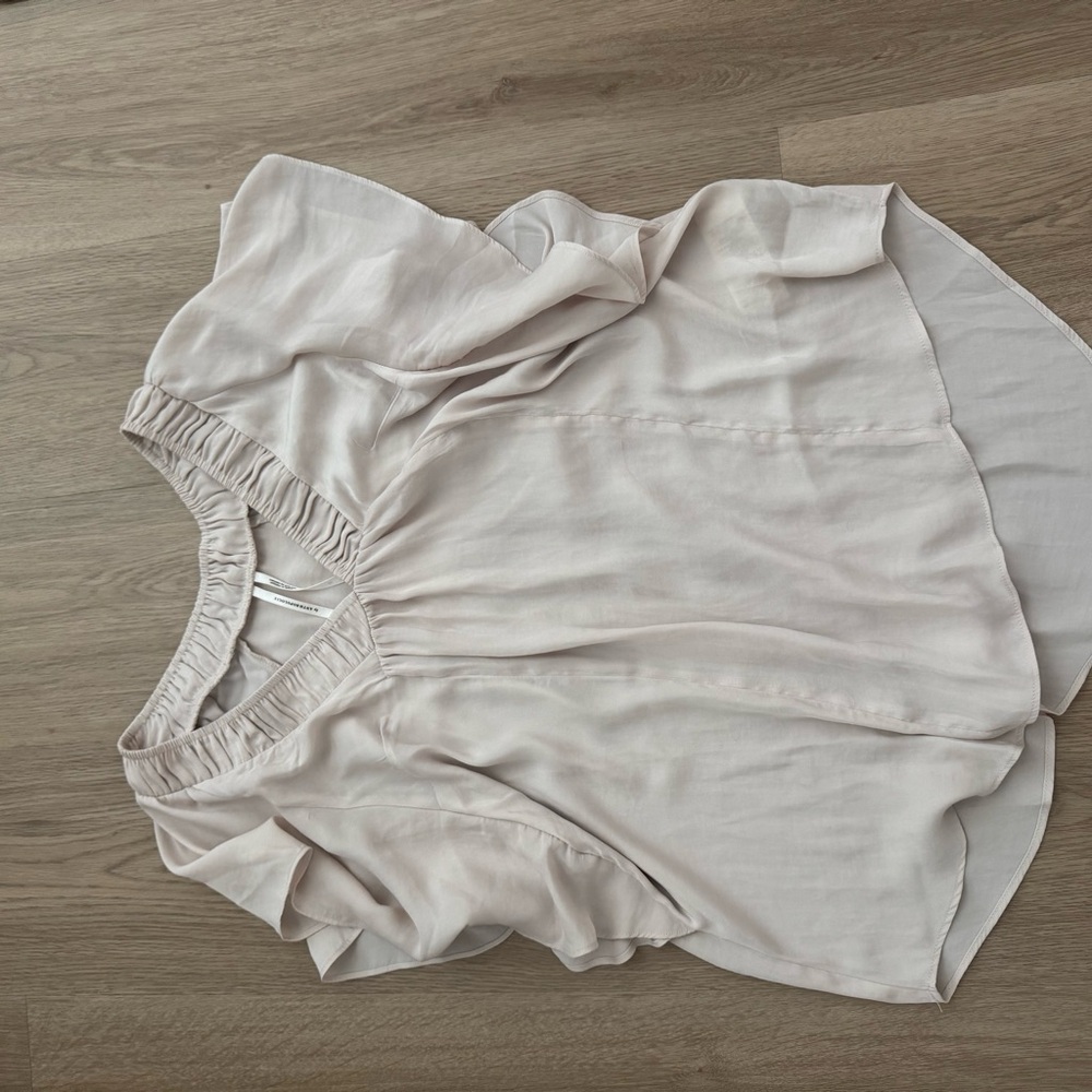 Anthropologie Cream Ruffled Top